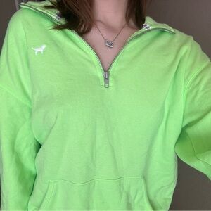 PINK Victoria's Secret Neon Green Quarter-Zip Hoodie